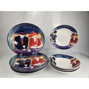 Set of 8 Sango CAFE AMERICANA 1998 #4911 4 Dinner Plates‎ + 4 Bowls